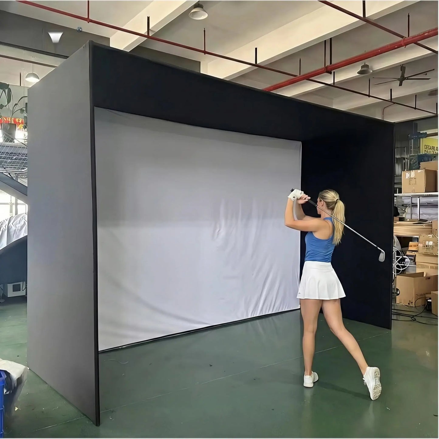12x8 Indoor Golf Simulator Enclosure With HD Impact Screen And Durable Frame