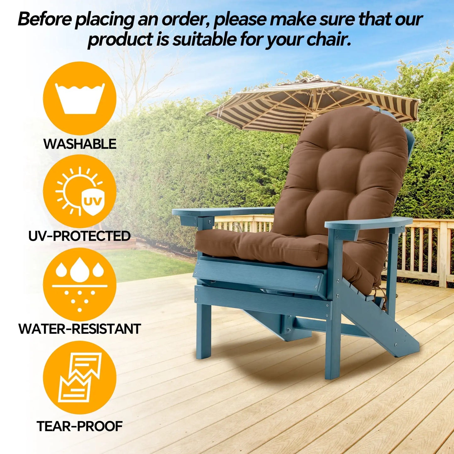 Adirondack Chair Cushion 49x20x4.8 Inch Patio Chair Cushion with Ties Indoor Rocking Chair Cushion