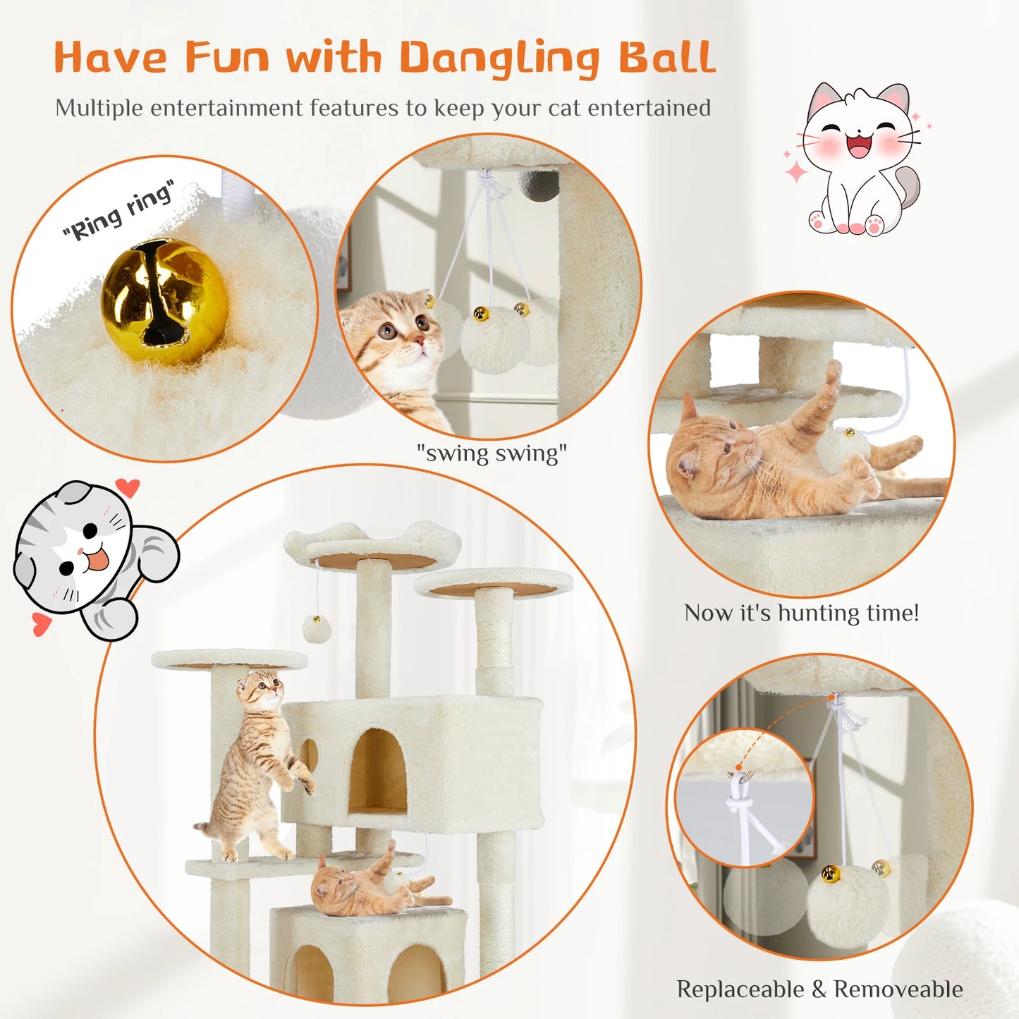 JHK 54 Inch Tall Multi Level Cat Tree Tower Indoor Pet Furniture Stable Kitty Play House with Sisal Scratching Post
