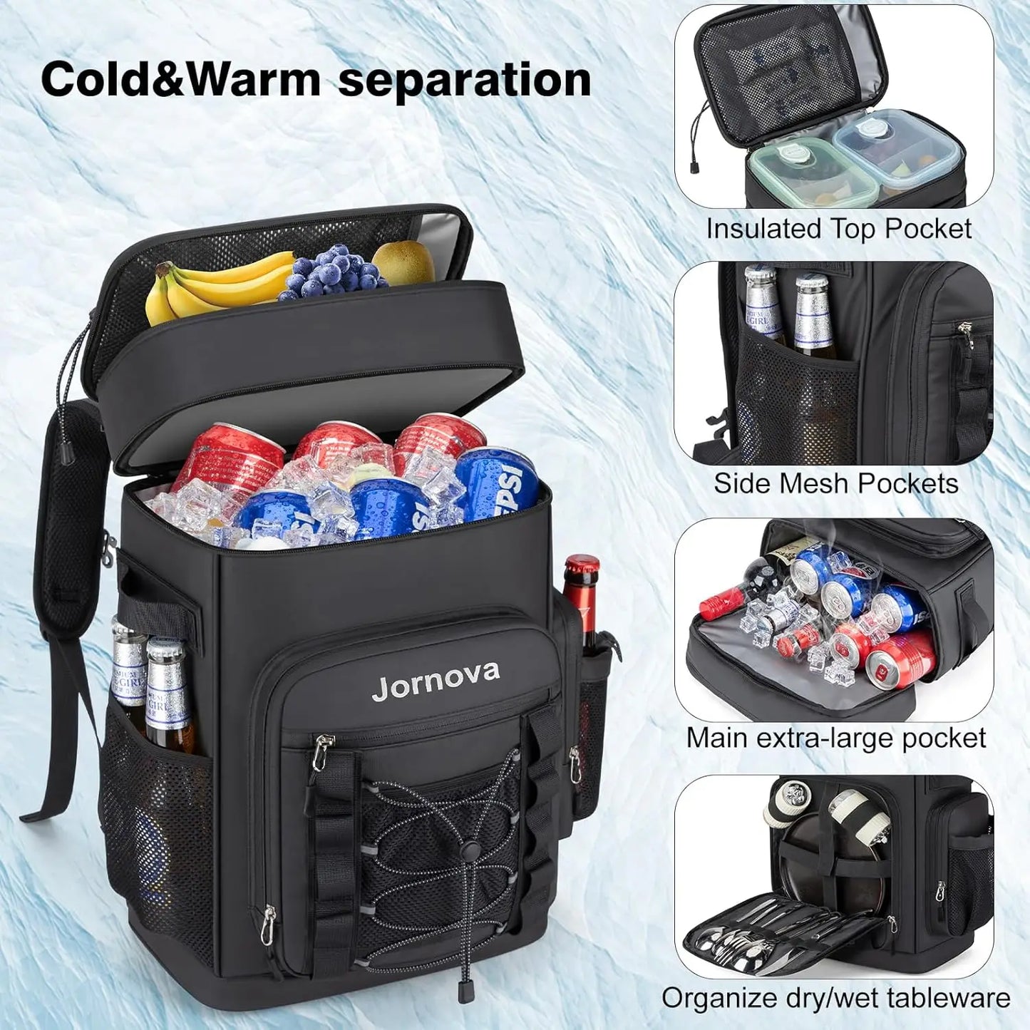 Insulated Cooler Backpack 40L Leakproof Dual Compartments for Camping