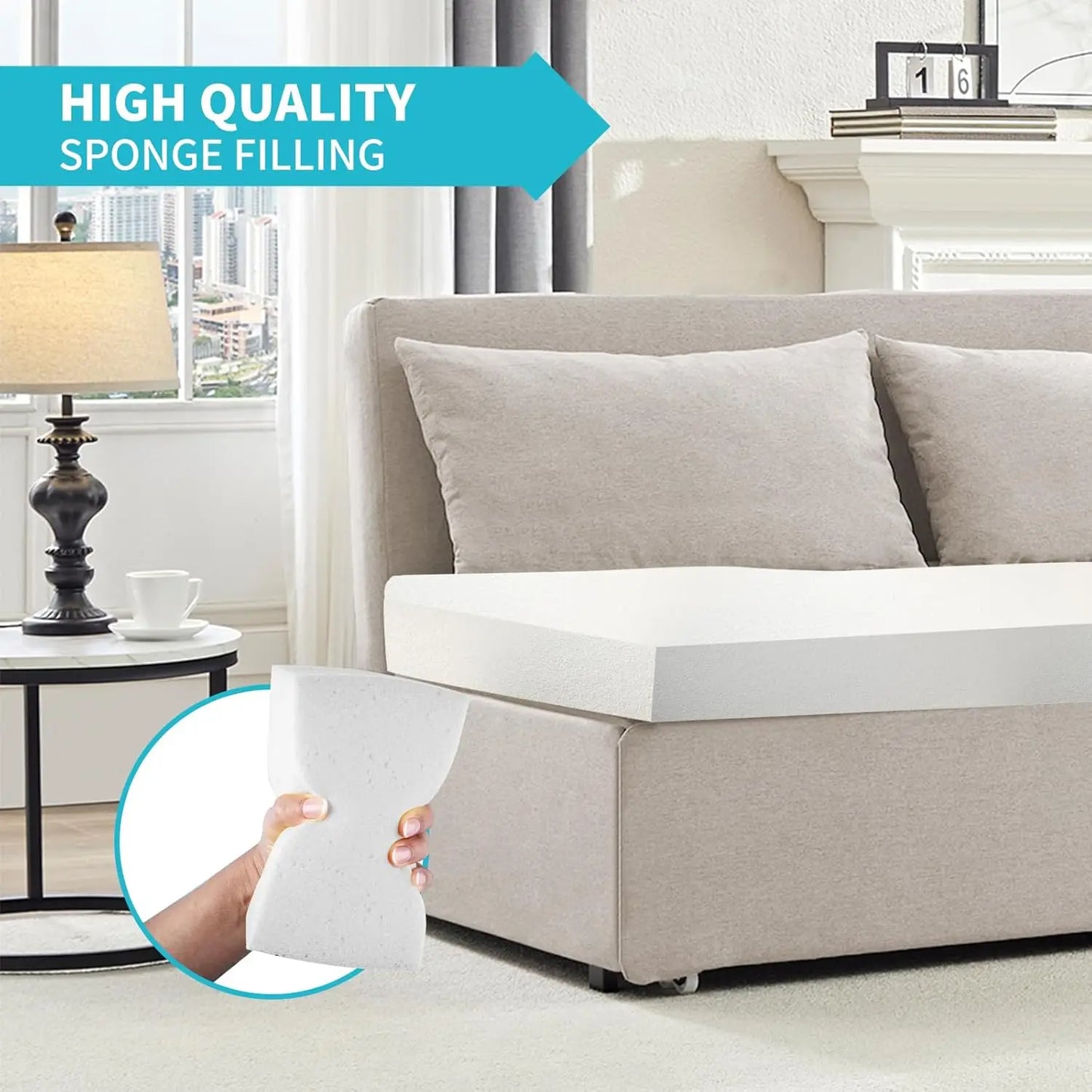 Queen Size Pull Out Sofa Bed Linen Convertible Couch With 2 Pillows