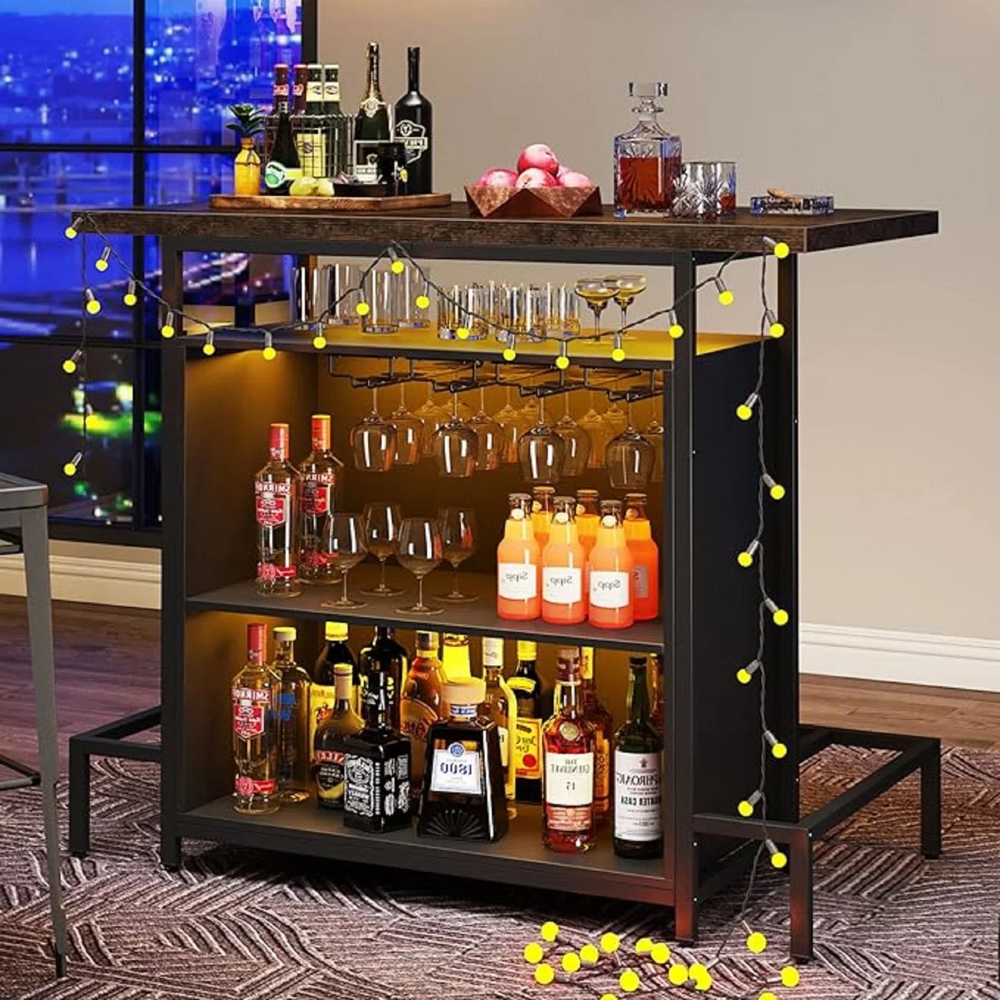 Tribesigns Home Bar Cabinet With Footrest And Stemware Rack