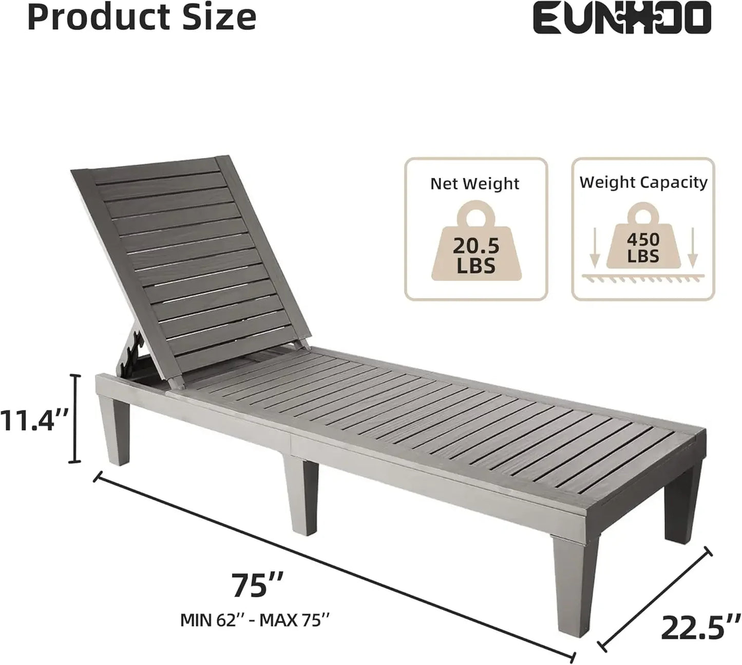 Outdoor Chaise Lounge Set of 2 Adjustable Pool Chairs With 5 Position Backrest