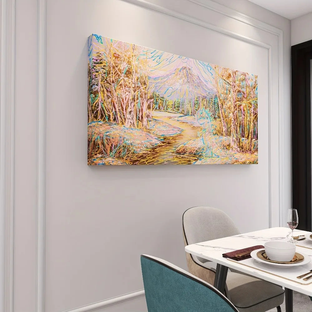 Abstract Landscape Poster With 1.5 Inch Pine Wood Frame Wall Art For Living Room