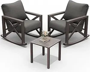 Outdoor Rocking Chair Set With Table 6.5 Inch Cushions
