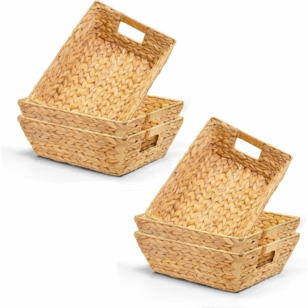 6 Pack Wicker Storage Baskets With Handles Water Hyacinth