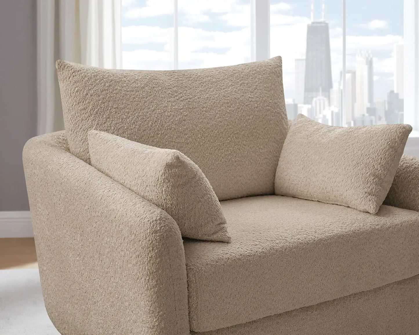 360 Degree Swivel Armchair Oversized Sherpa Boucle With Removable Back Pillows