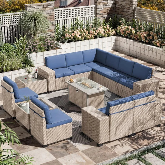 13 Piece Outdoor Wicker Patio Conversation Set With High Back Sectional Sofa