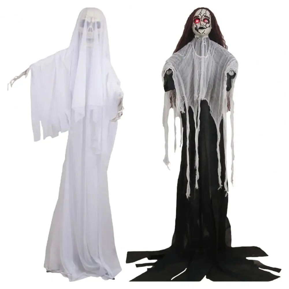 Life Size Animatronic Bride Decoration Halloween Ghost Bride Ornament with Sound Battery Operated Skeleton for Haunted House