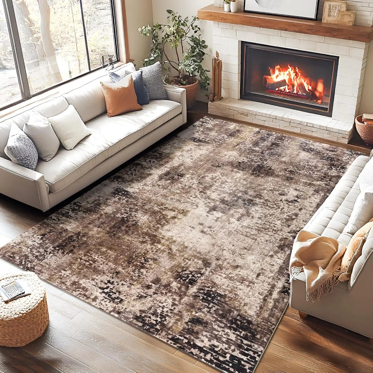 Living Room Area Rugs Soft Large Modern Abstract Boho Vintage Machine Washable Non Slip Carpet Low Pile Rug