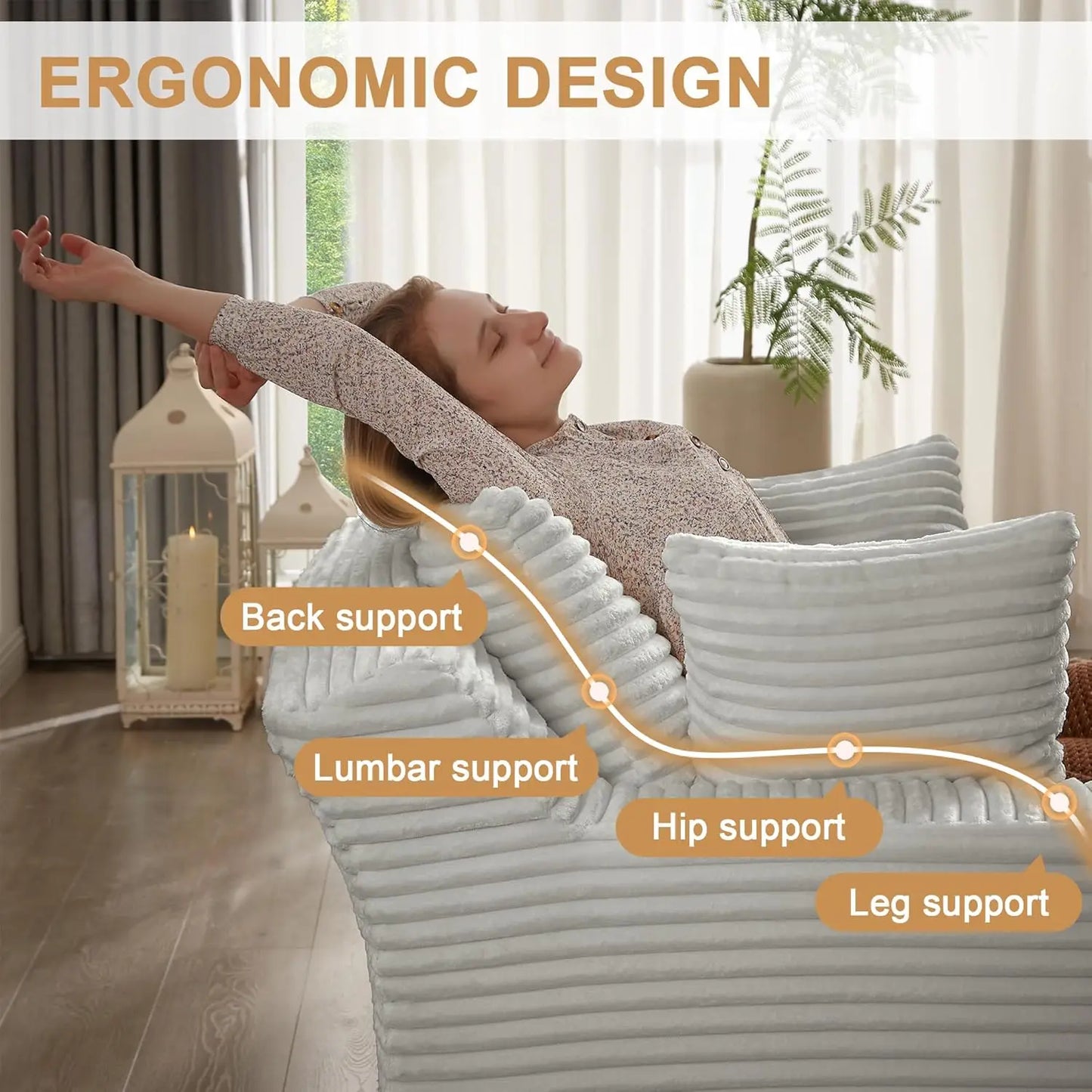 Sdoren 49 Inch Chaise Lounge Chair Corduroy Upholstered Deep Seat Sofa Bed