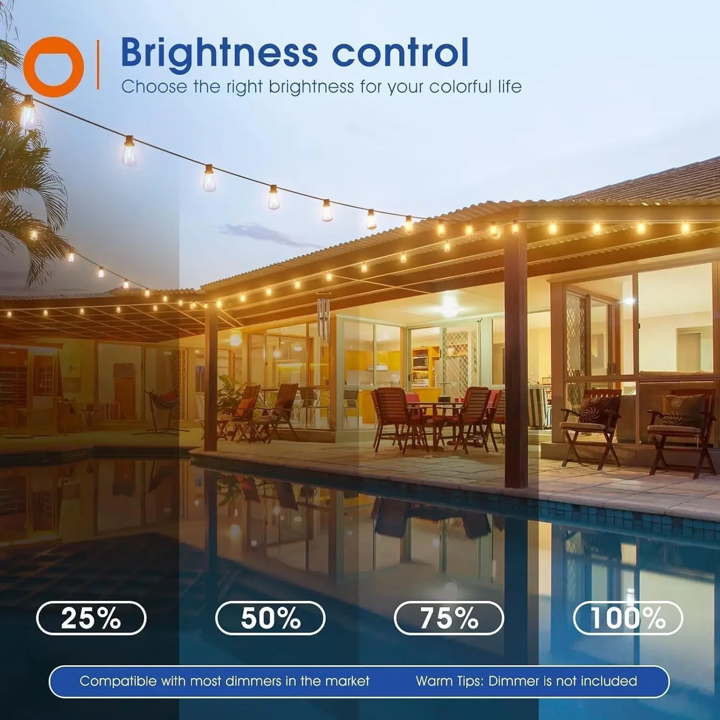 150Ft Led Outdoor String Lights Waterproof Patio Dimmable Replaceable ST38 Bulbs