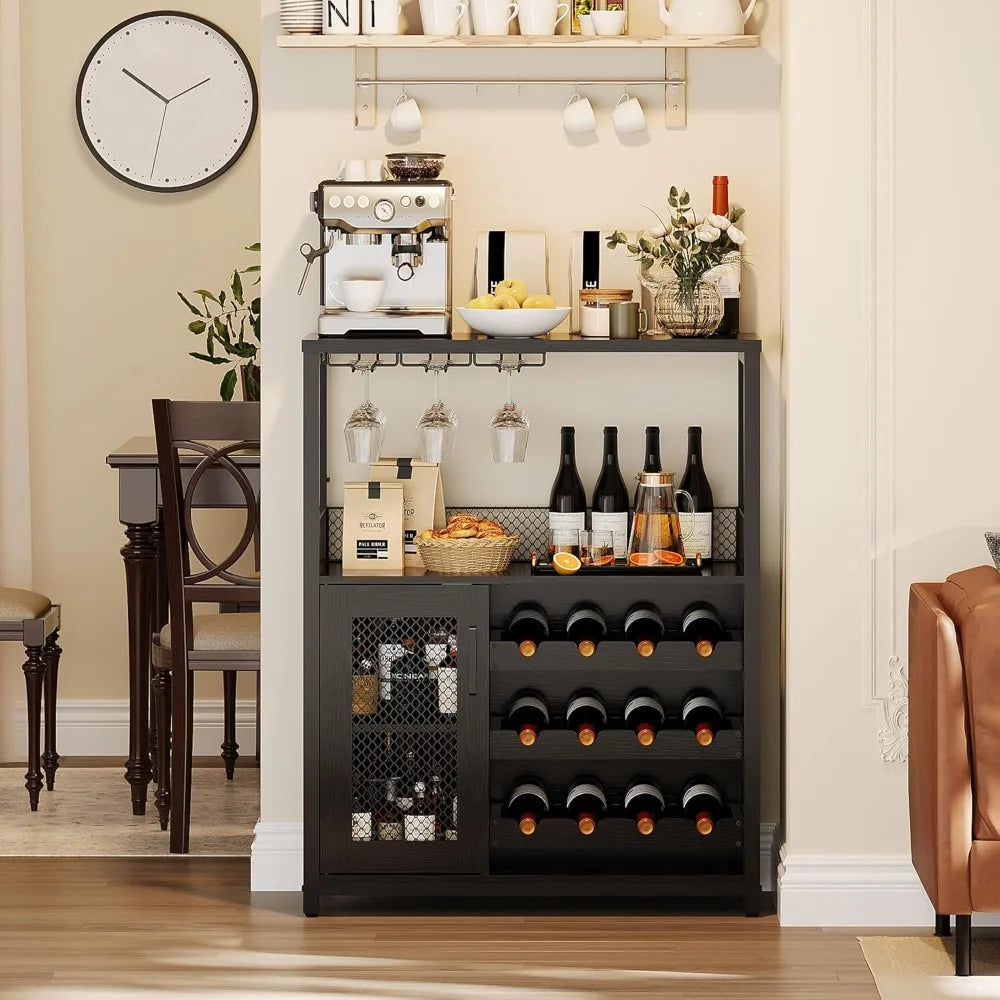 3 Tier Wine Bar Cabinet With Led Lights And Glass Holder
