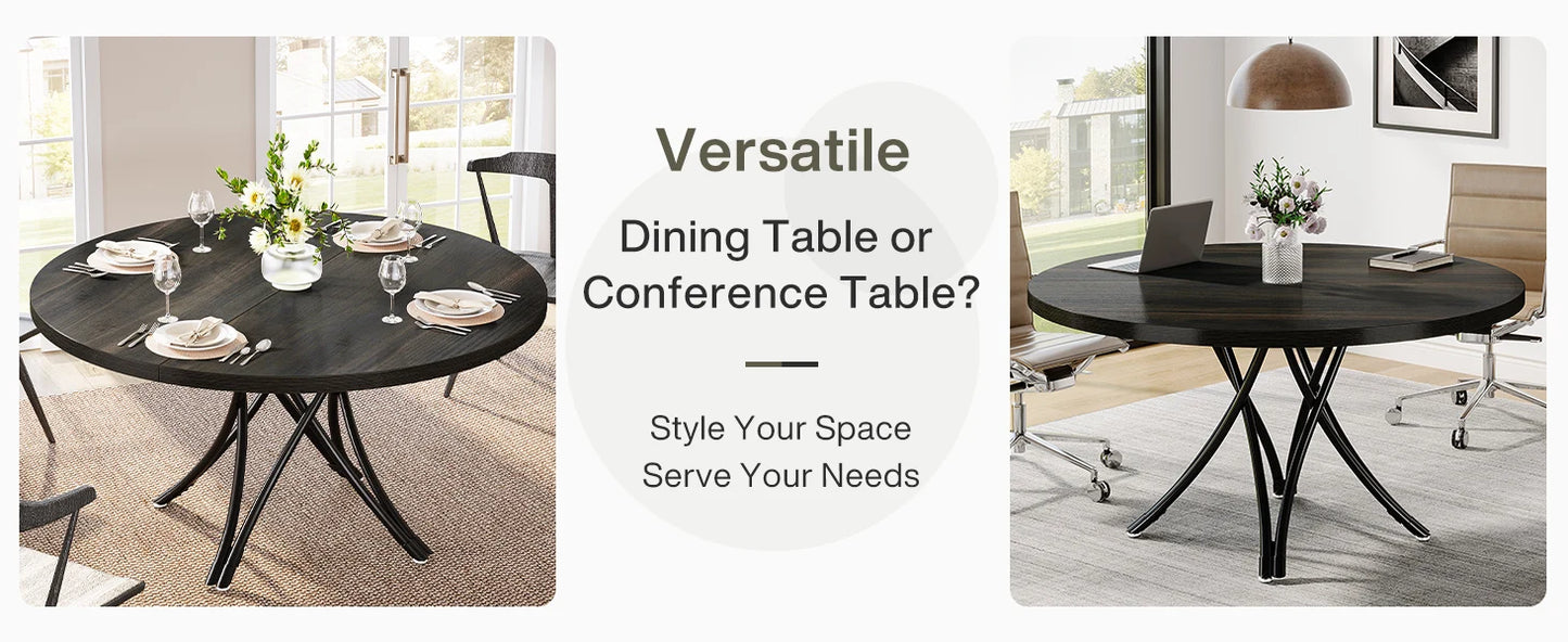 Tribesigns Round Dining Table 47 Inch Farmhouse Kitchen For 4 To 6 Gray Frame
