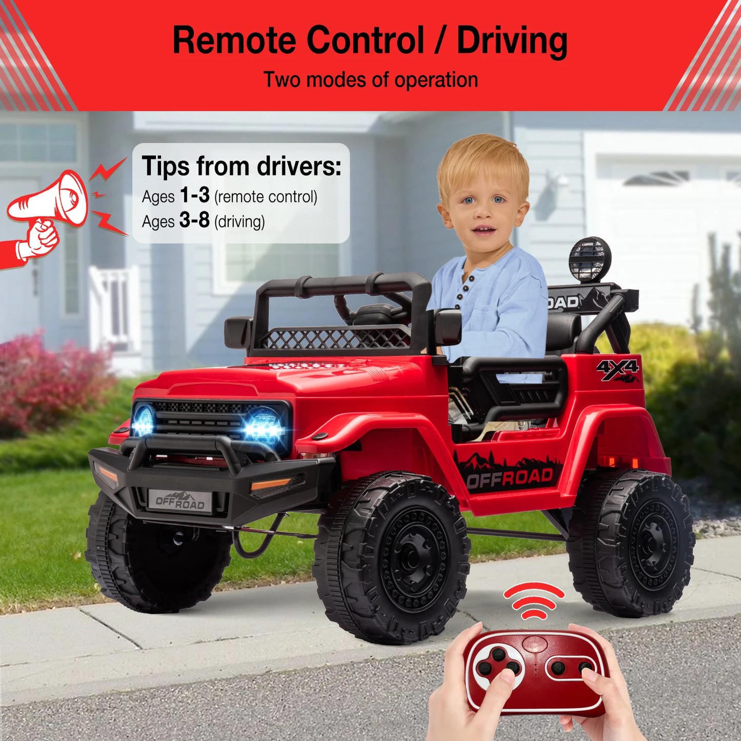 12V Kids Ride On Truck With Remote Control Bluetooth Lights