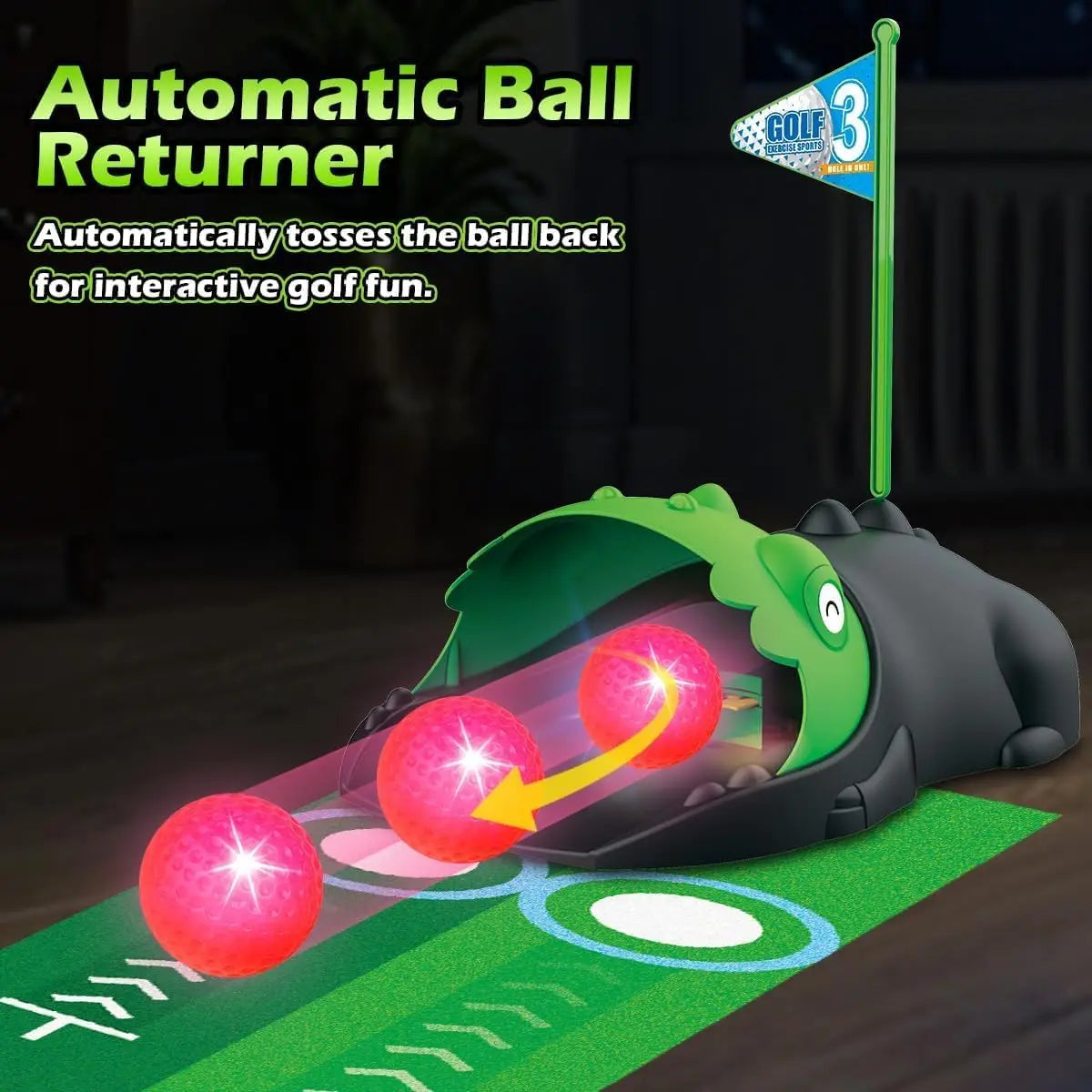 Kids Golf Toy Set Auto Returner Night Light Golf Balls Indoor Outdoor Mini Golf