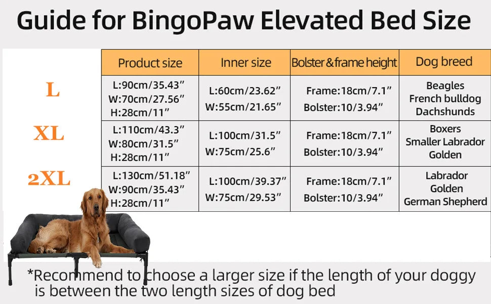 XXL Outdoor Raised Dog Bed With Cooling Breathable Mat And Plush Mat