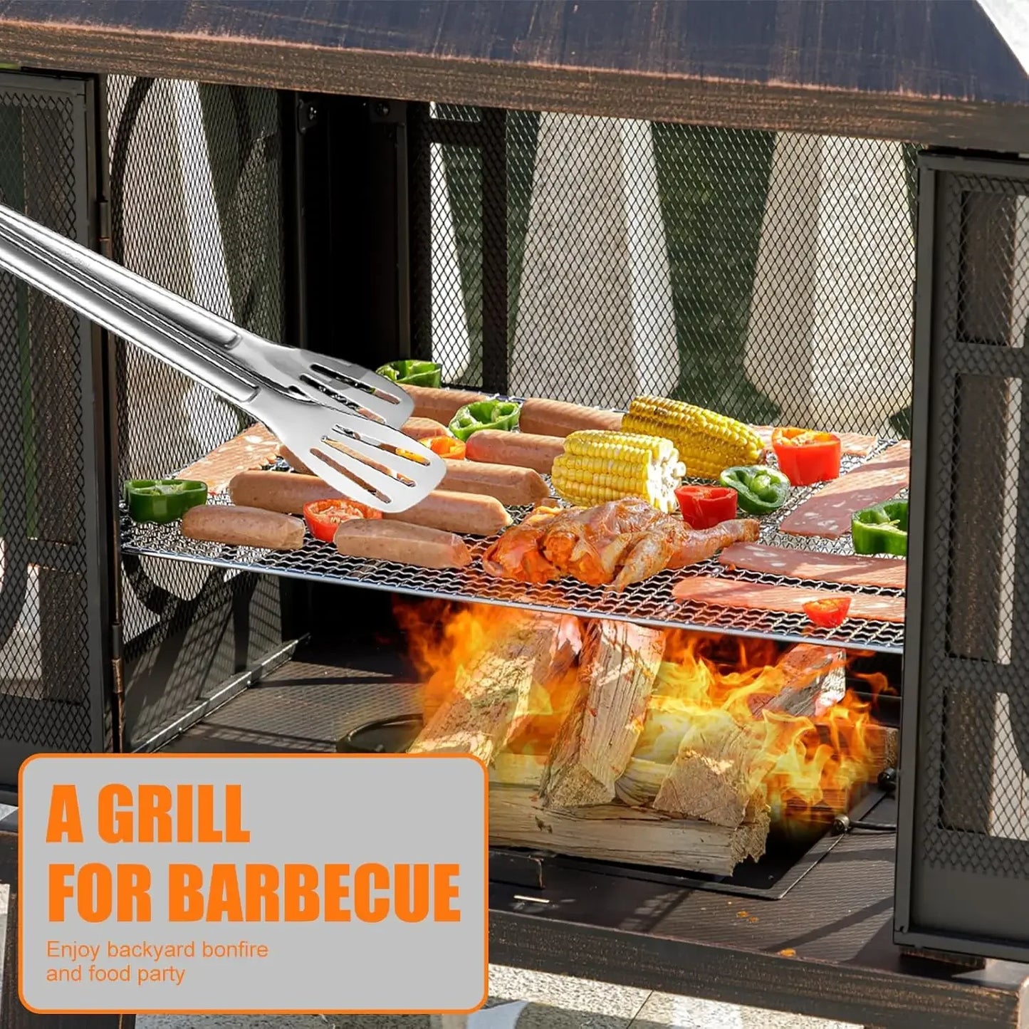 45 Inch High Metal Chiminea Fire Pit With Grill Garden
