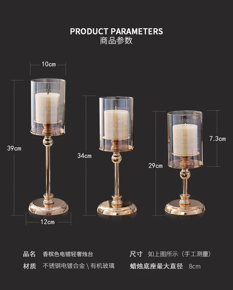 1PC Luxury Table Soft Decoration European Style Candlelight Dinner Crystal Metal Candle Holder