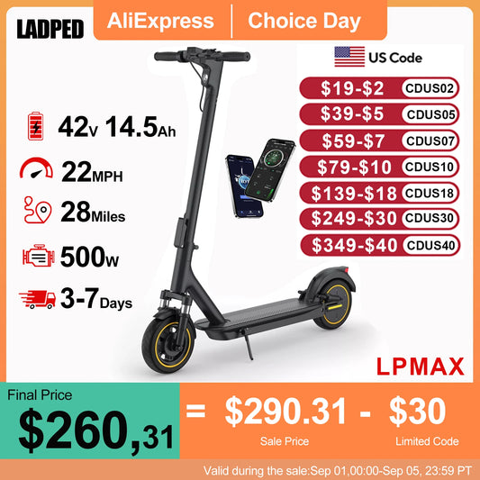 Ladped Lpmax Folding Scooter 10 Inch Solid Tires 22 Mph