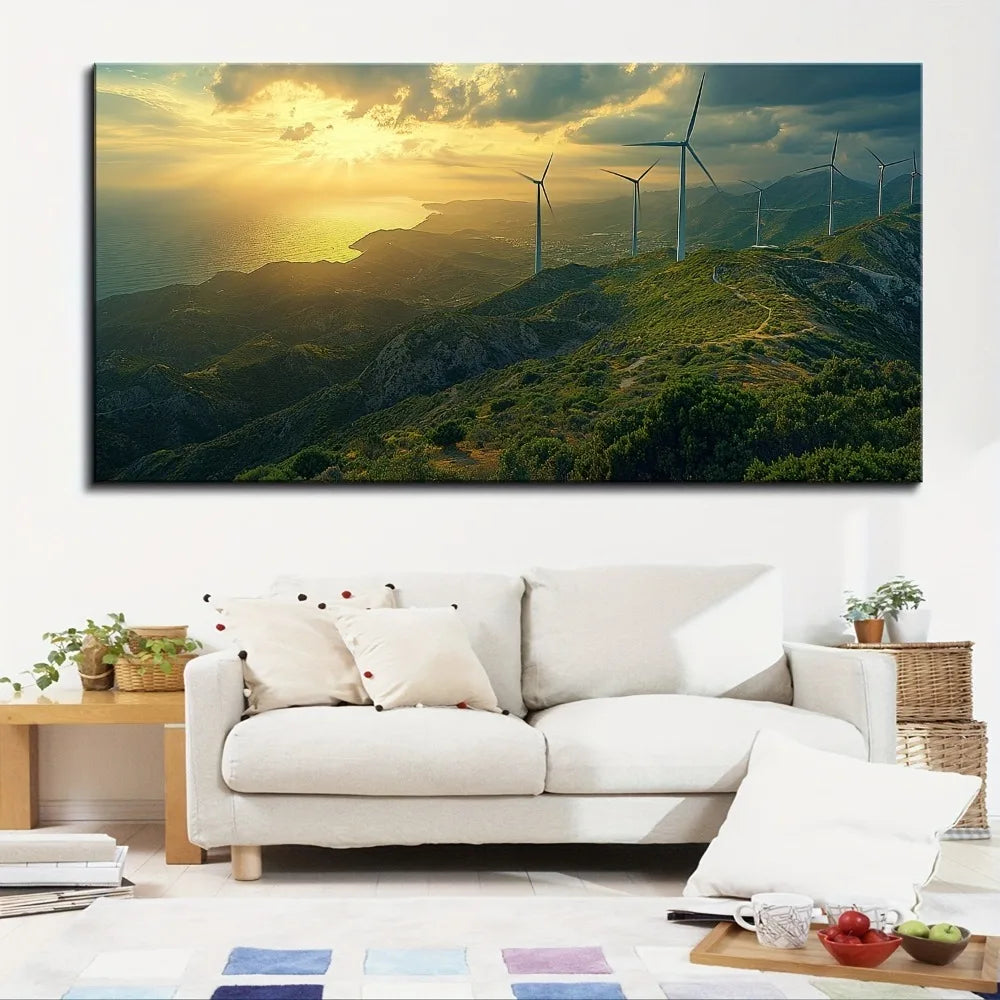 1.5 Inch Thick Pine Wood Frame Mountain Landscape Wall Art Decor