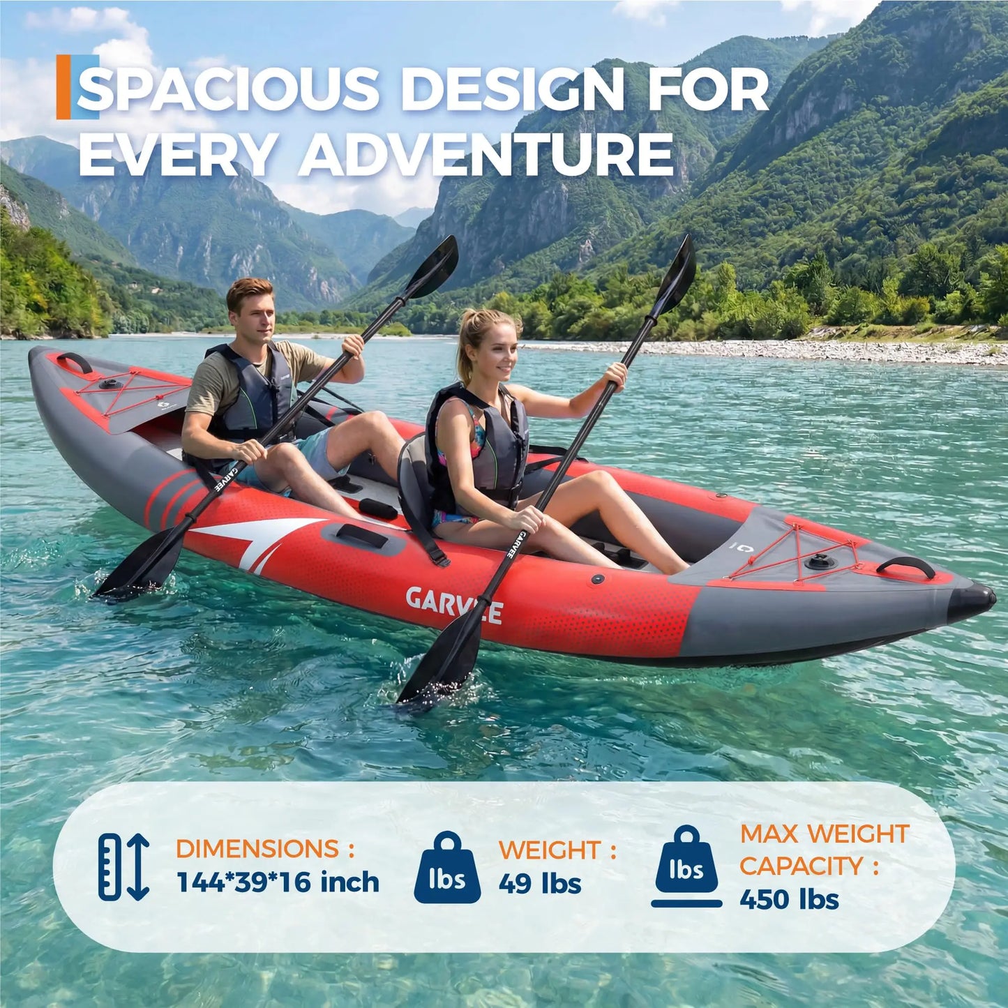 12.5FT 2 Person Inflatable Kayak Fishing Touring Boat With Seats Paddles Pump
