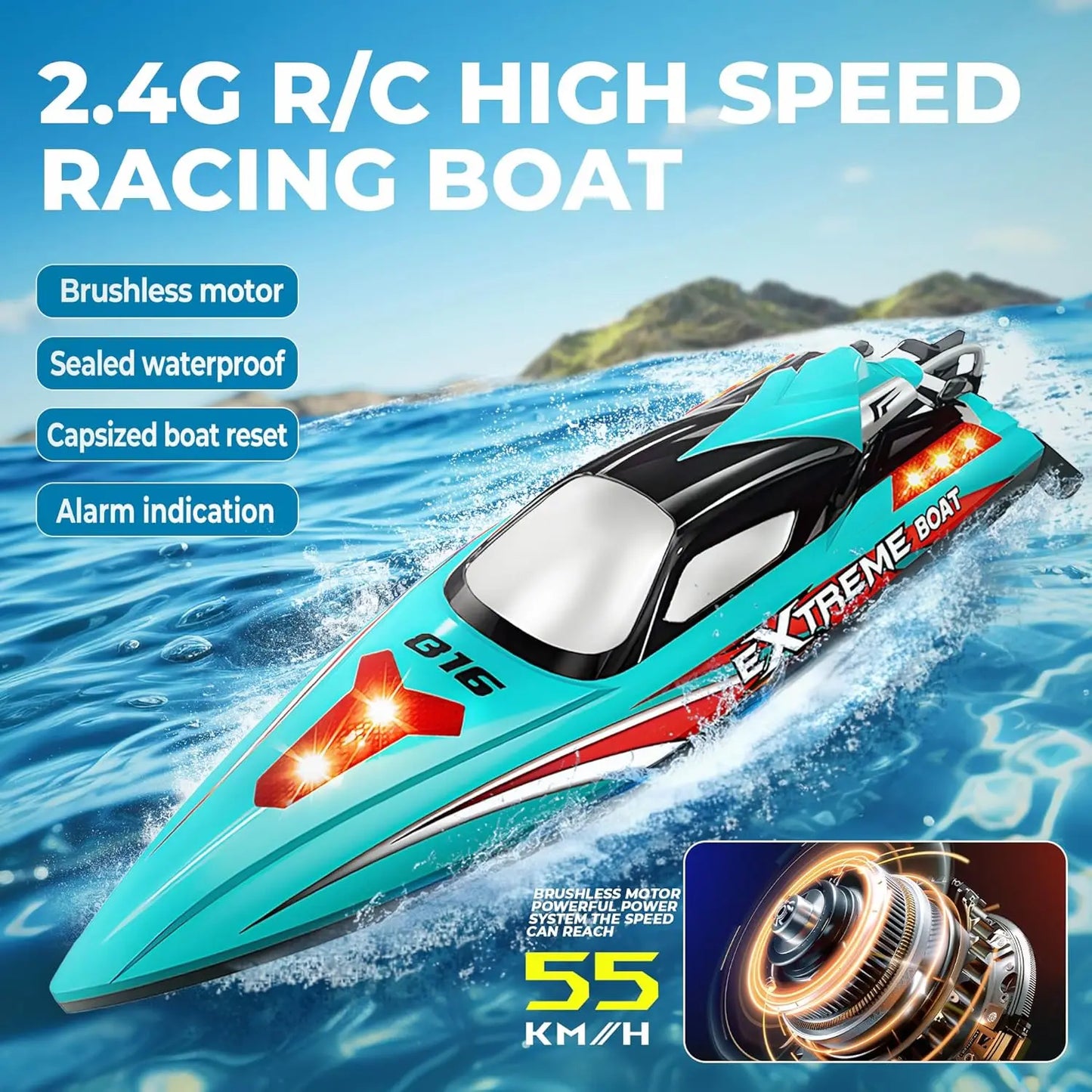 Brushless RC Boat 18 Inch For All Ages 55 KPH Battery 2500mAh Waterproof Lake