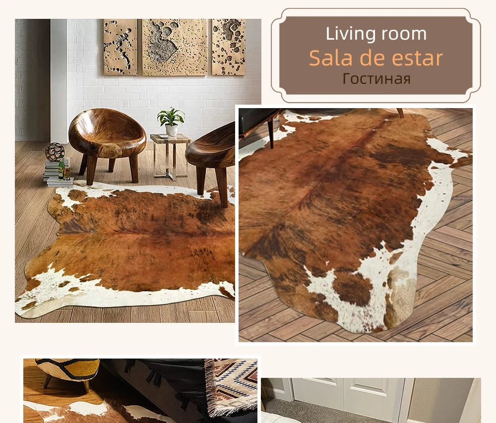 American Style Animal Print Faux Fur Cowhide Rug for Bedroom Living Room Carpet Home Decoration Floor Mats