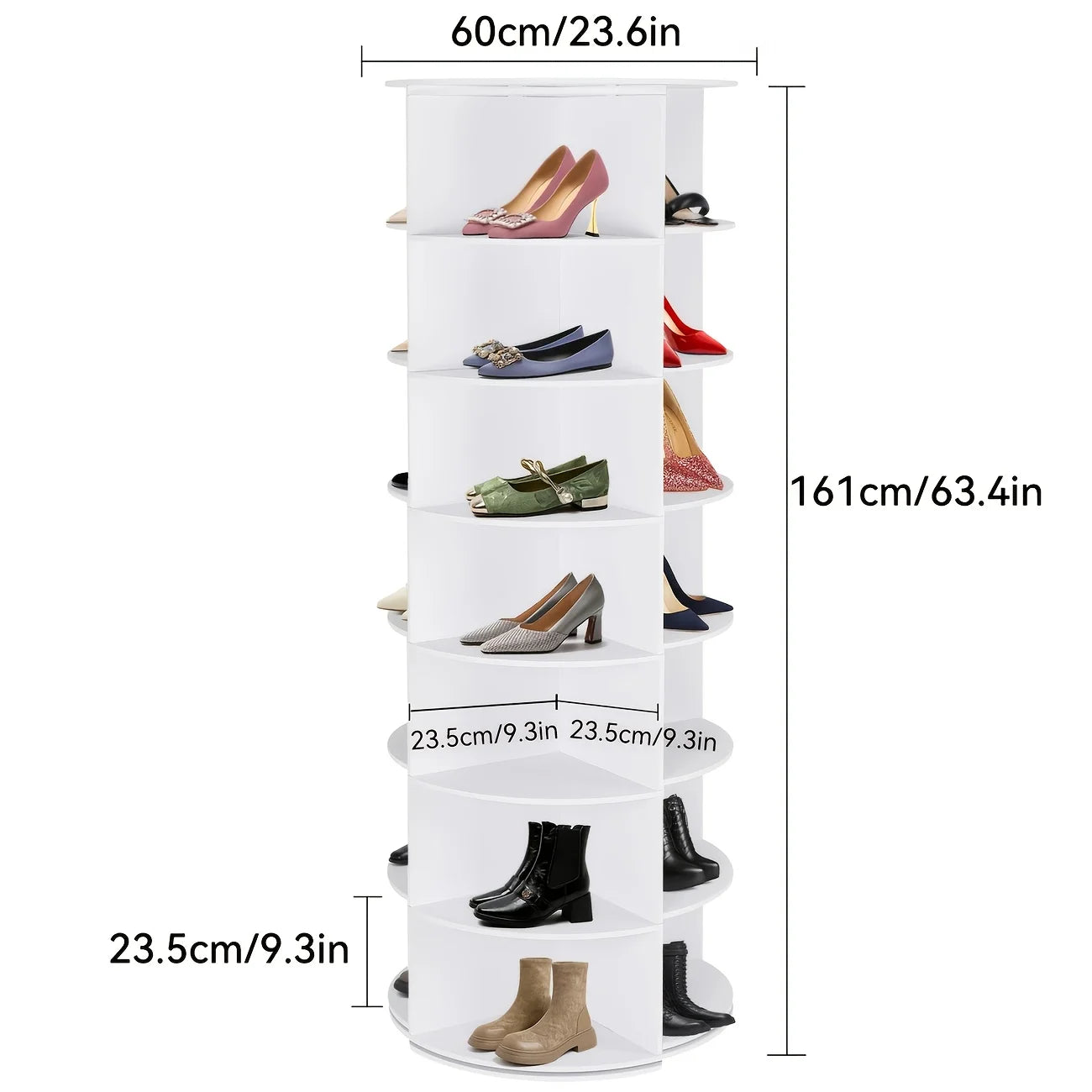7 Tier Spinning Shoe Rack 360 Degree Rotating Vertical Carousel Storage White