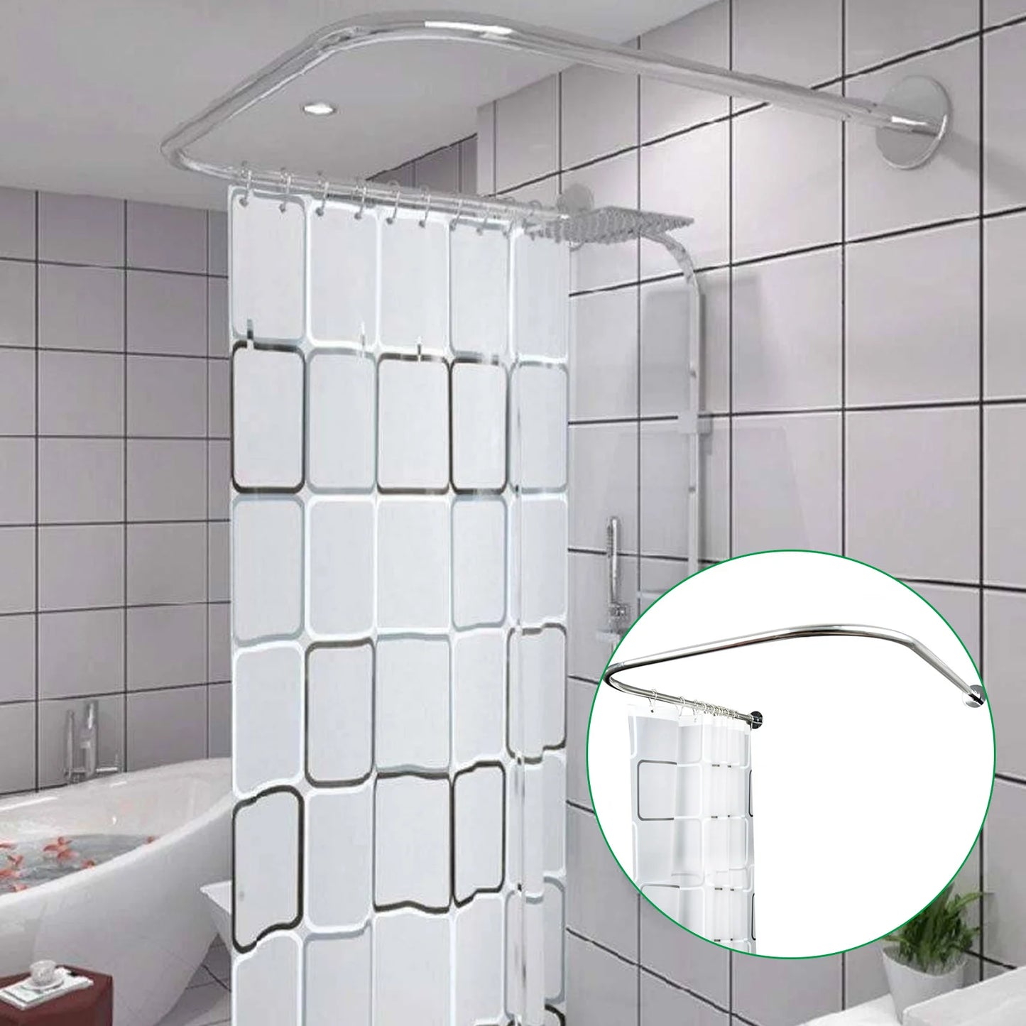 U Shaped Bath Curtain Rod Heavy Duty Stainless Steel Kit