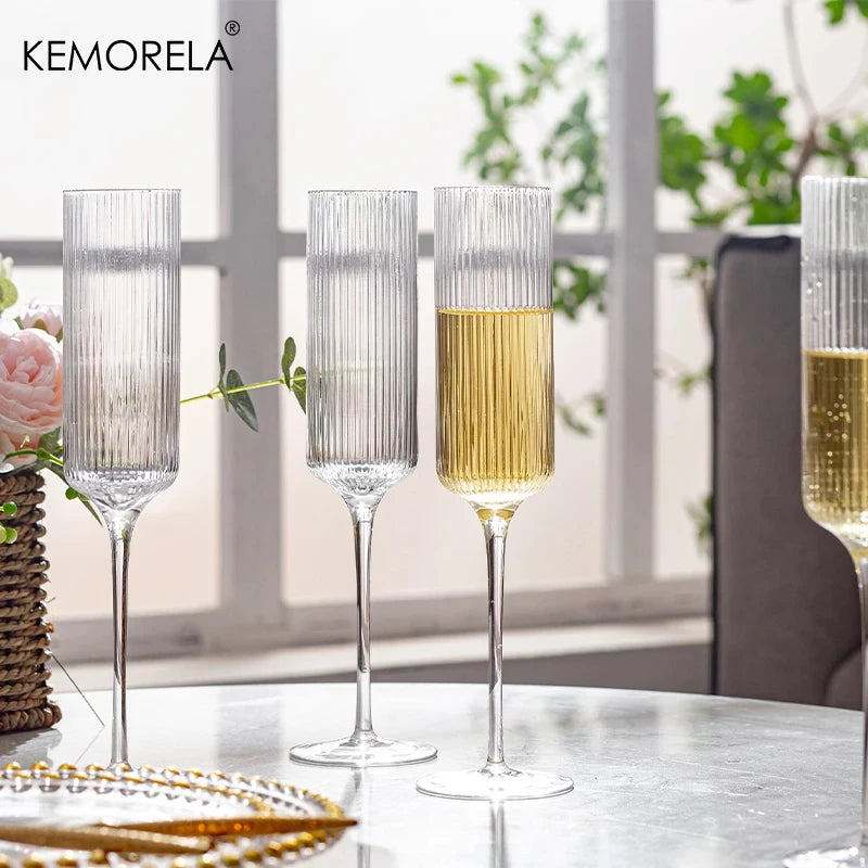 4 Piece Striped Transparent Goblet Glasses For Champagne