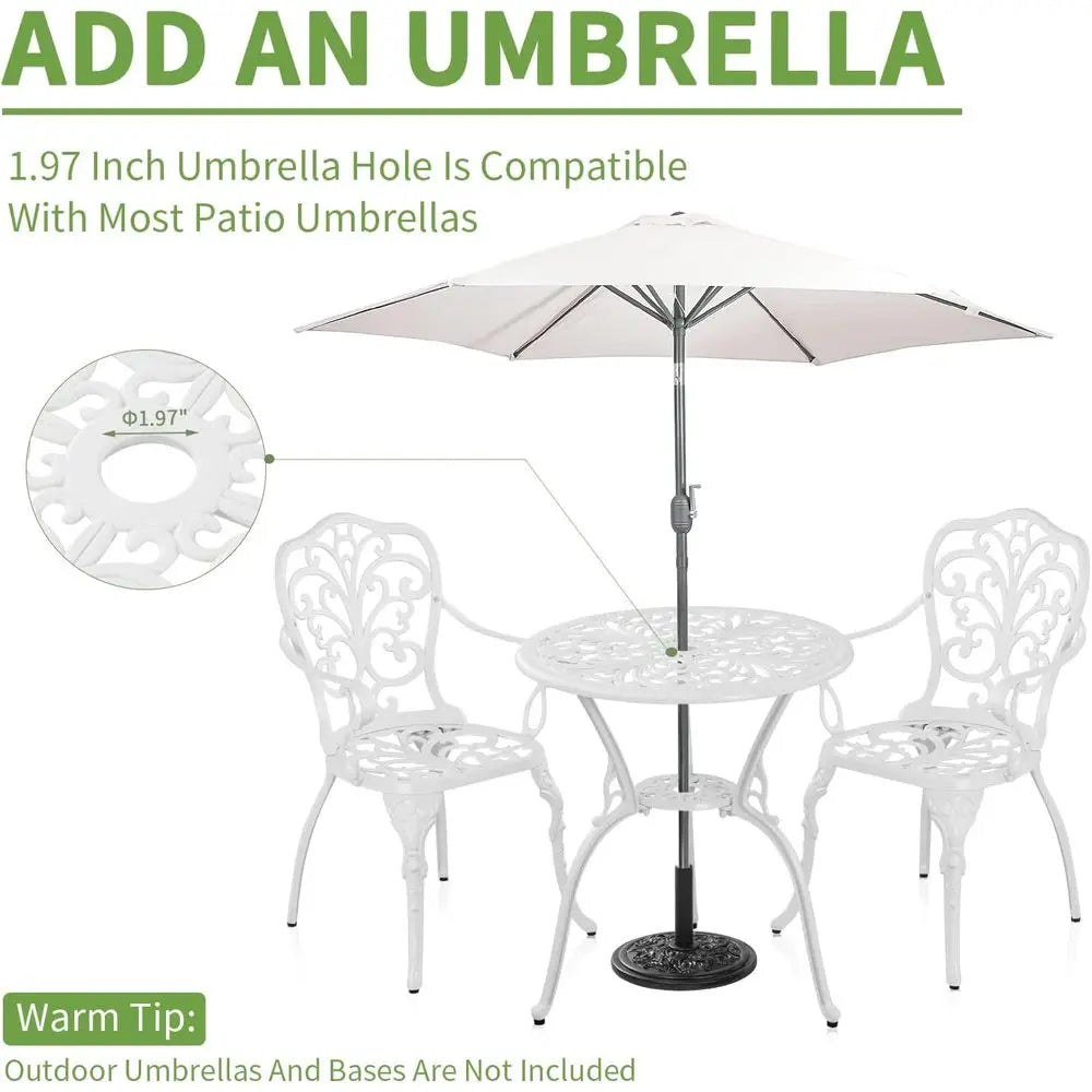 RBXC Patio Bistro Set 3 Piece Wood Outdoor Table and Chairs with Umbrella Hole