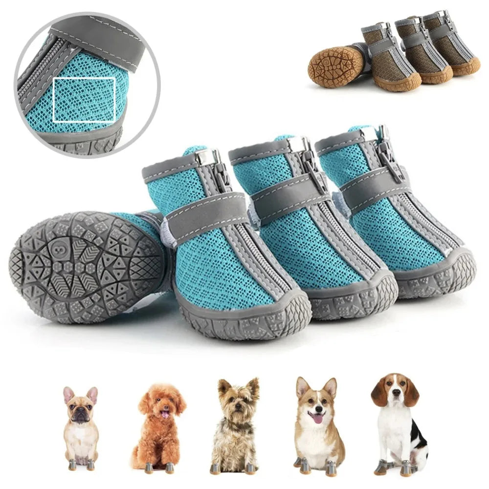4 Pieces Dog Waterproof Shoes Reflective Anti Slip Snow Boots For Small Pets