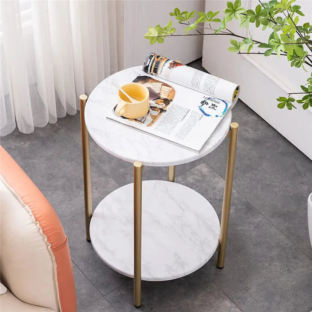 Two Tier Round Coffee End Tables Sofa Side Table Plant Stand