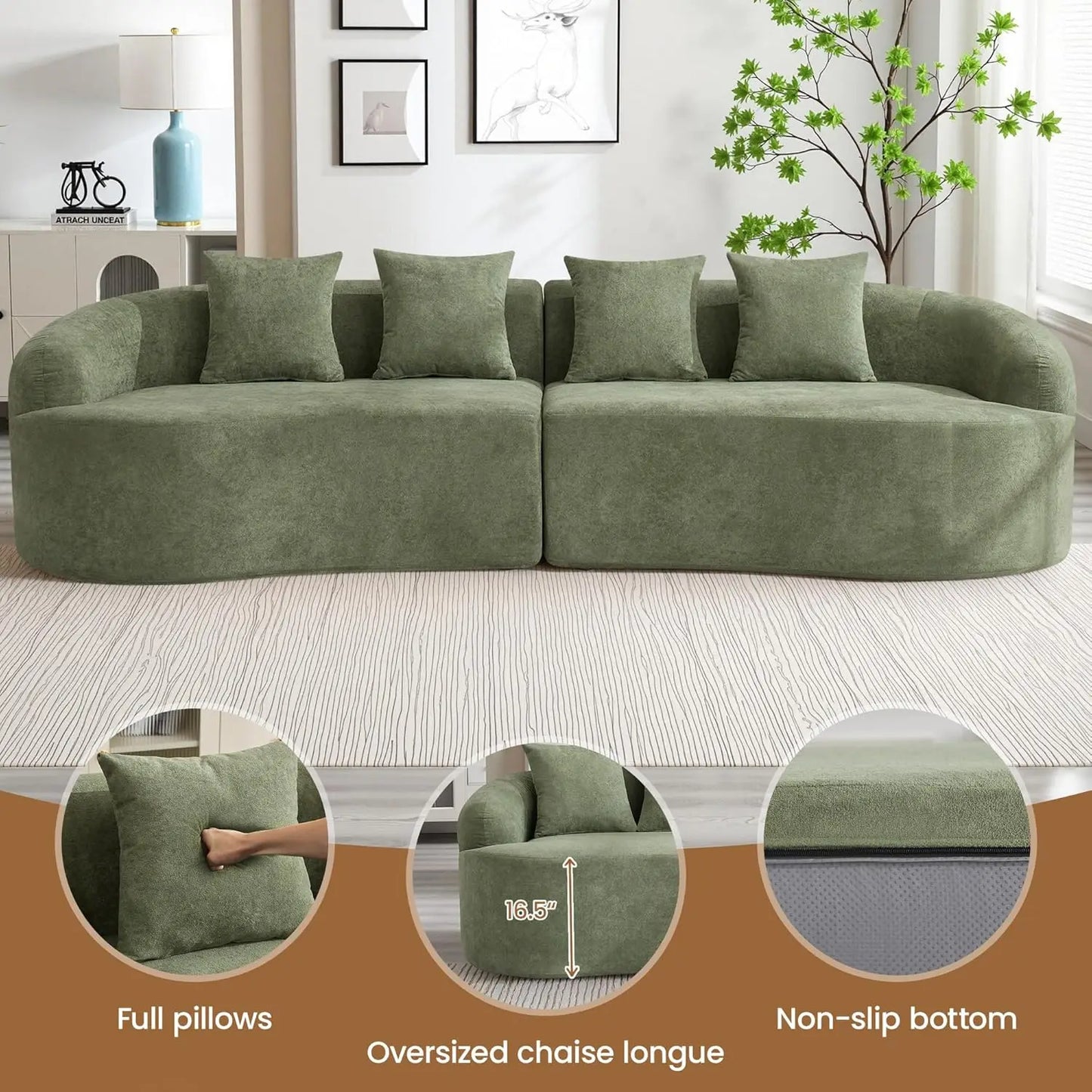 110 Inch 4 Seater Sofa Couch Modern Oversized Curved Cloud Chenille Sectional