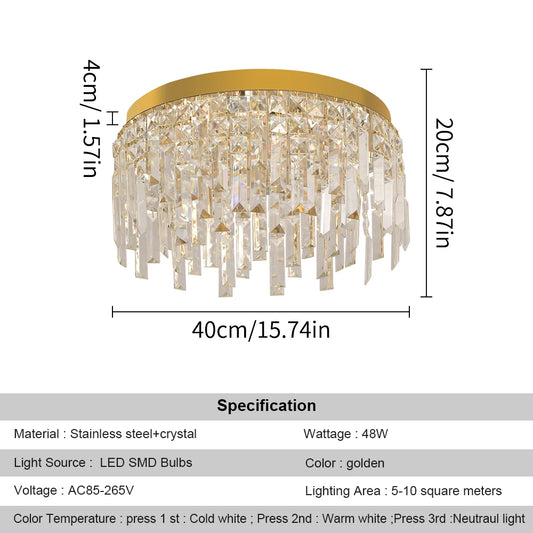 Modern Crystal Luxury Ceiling Lamp LED Chandelier Nordic Home Decor Flush Mount Light Fixture for Dining Living Room Bedroom Hotel