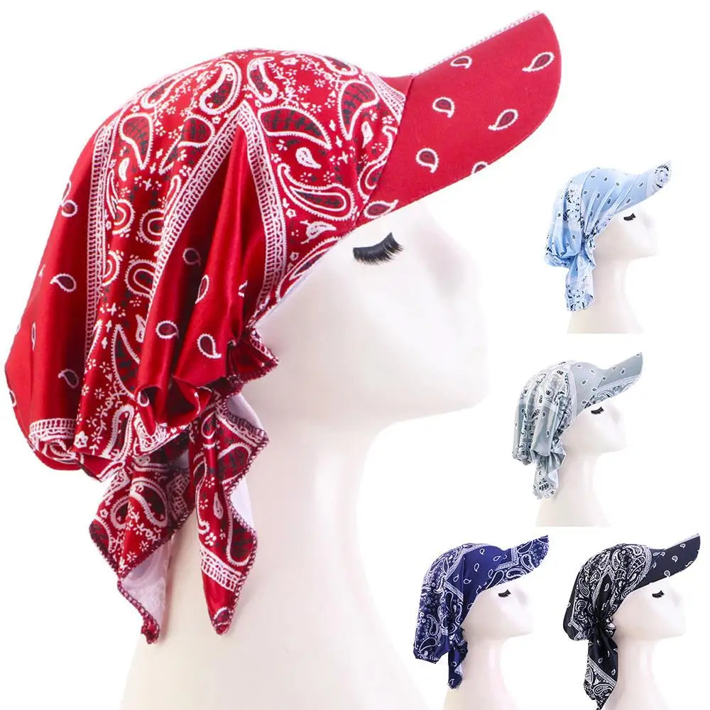 Unisex UV Protection Paisley Print Sun Shade Hat With Wide Brim Turban Visor