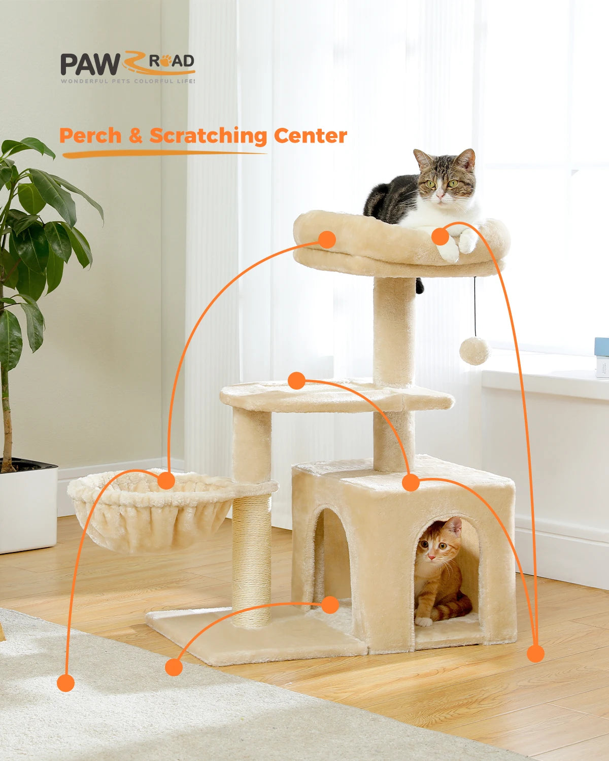 PAWZ Road Cat Tree Indoor 3 Tier Activity Tower With Scratching Posts Grey