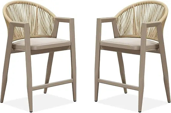 Outdoor Counter Height Bar Stool Set of 2 Backrest Dark