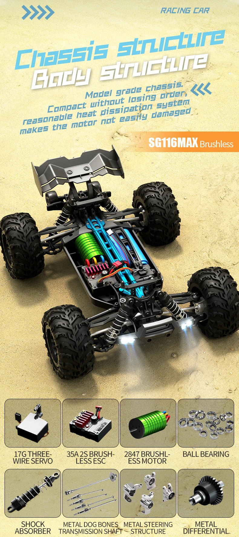 Teeggi SG116 Max 1 16 High Speed Drift RC 4WD Monster Truck