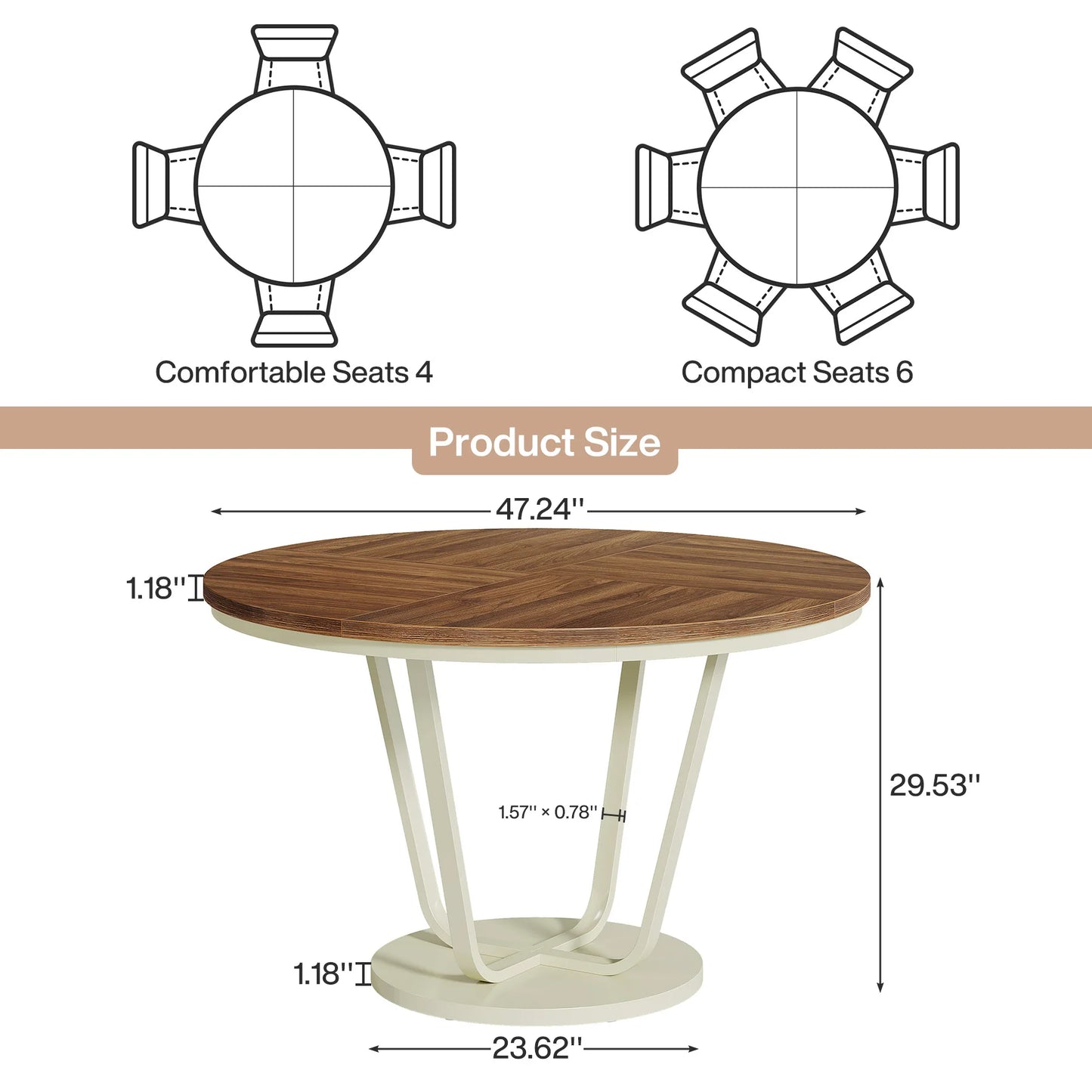 Tribesigns Round Dining Table 47in Wood Gray Frame