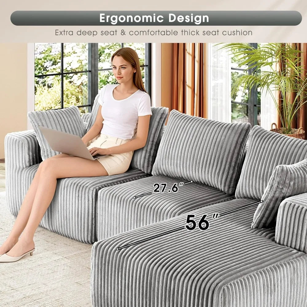 Grey Velvet Modular Sectional Sofa With L Shape Chaise