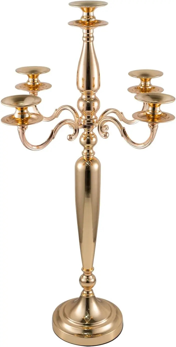 Gold Metal 5 Arm Candelabra Candlestick Holder 28 Inch Tall