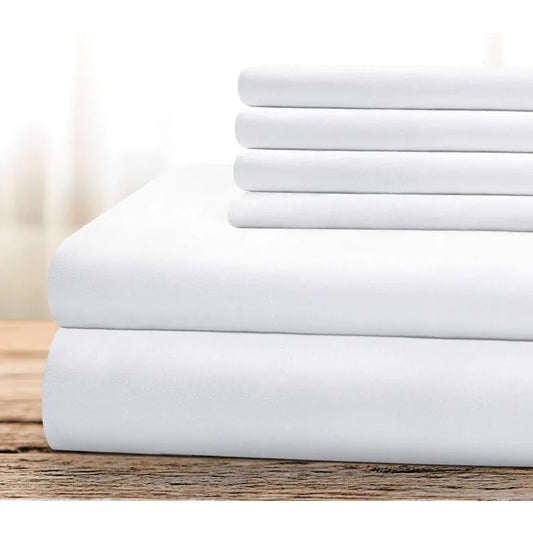 Hotel Luxury Microfiber Bed Sheets Set King 6 Piece White Wrinkle Resistant