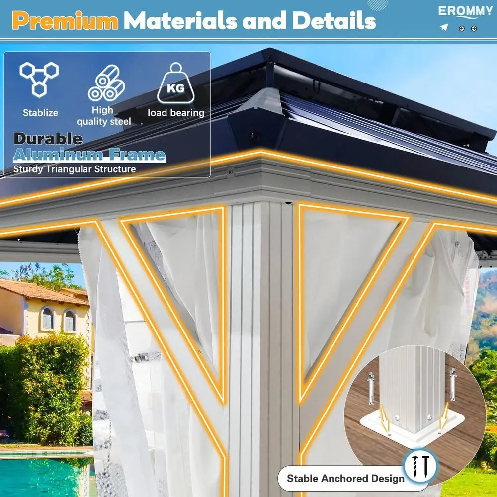 12 X 10 Outdoor Steel Pavilion With Double Roof Curtains And Netting Blue