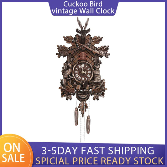 Vintage Wooden Cuckoo Wall Clock Battery Operated Handmade Traditional Design for Living Room Home Decor