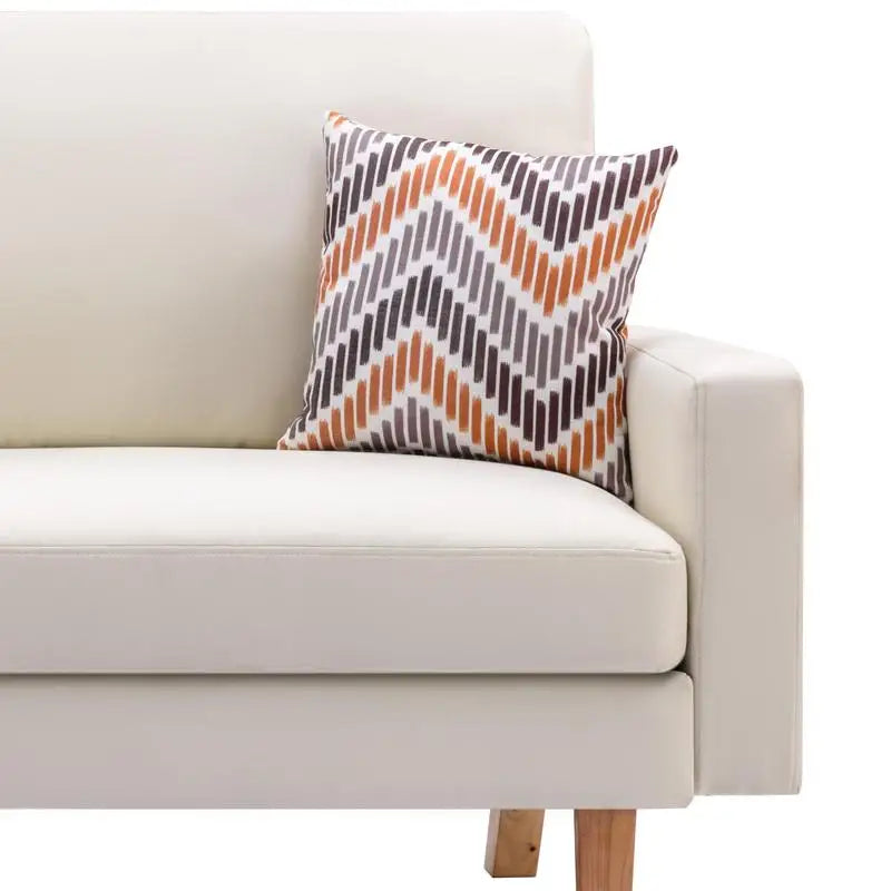 Beige Linen Sofa with 2 Throw Pillows 70 Inch Wide Comfortable Seating for Living Room Modern Design