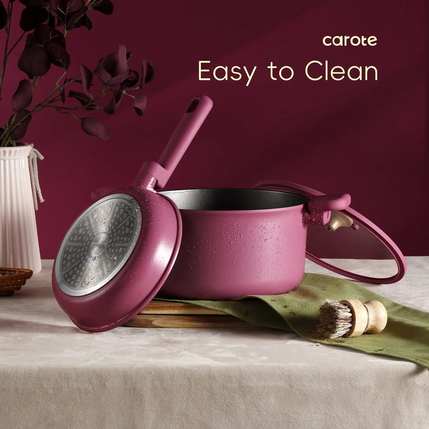 Kitchen Cookware Sets Nonstick Pots and Pans Set Induction Cookware 16 Pcs Rose Pink