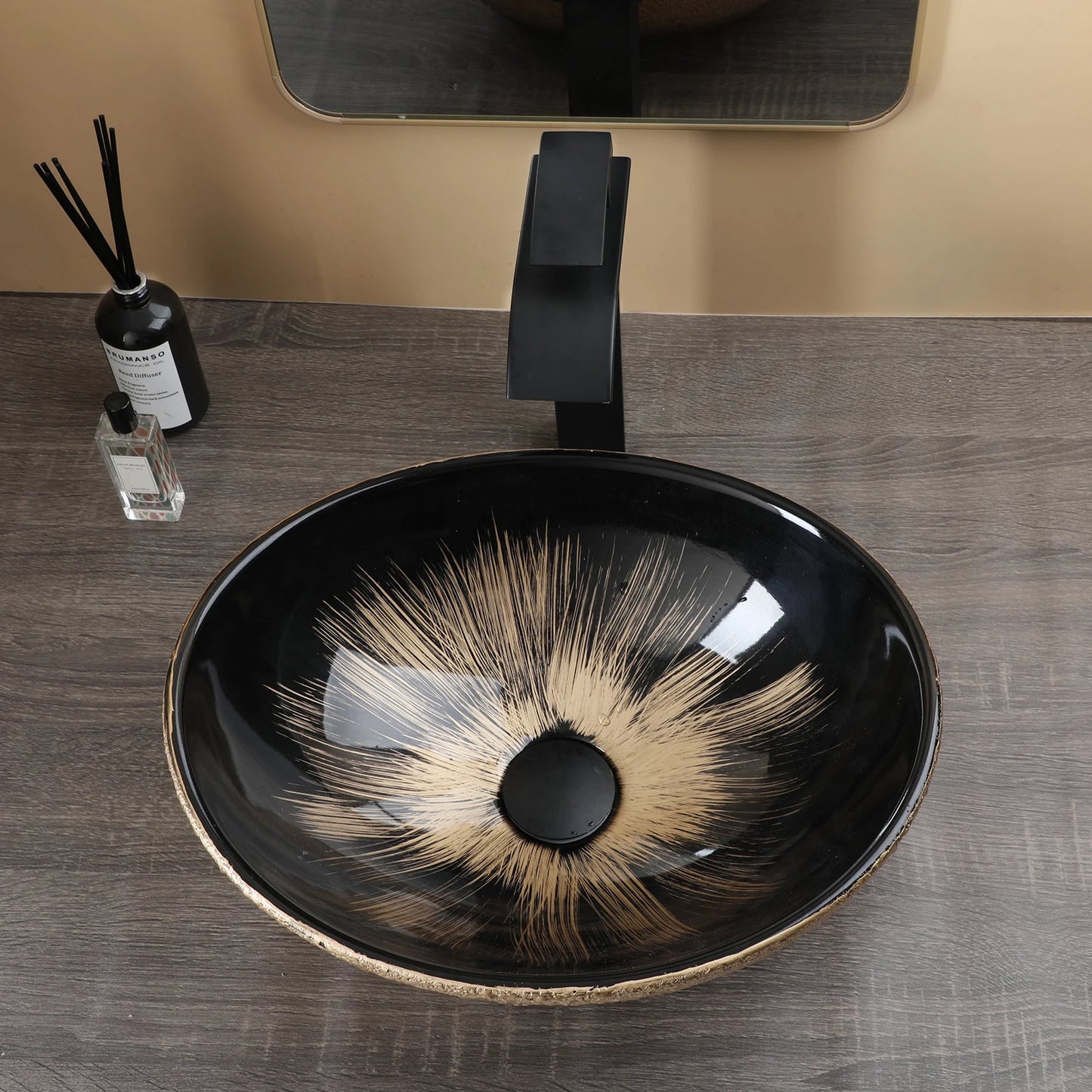 ZAPPO Marbling Rectangle Vessel Sink With Faucet Drain