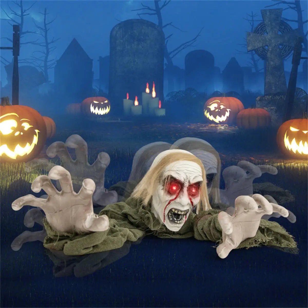 Sparkling Eye Zombie Halloween Decorations with Spooky Sounds Voice Activated Groundbreaker for Creepy Home Decor